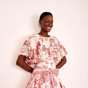 FARM Rio Red and White Ruffle Blouse